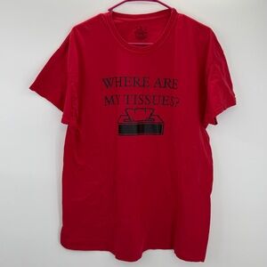 Fruit of the Loom “Where Are My Tissues?” Funny Graphic Tee XL Red